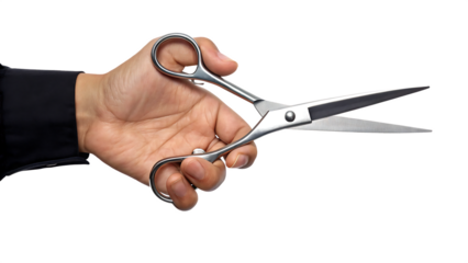 gesture series hand holding size scissors isolated on white background, png, ai generated