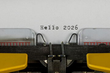Hello 2026 written on an old typewriter	