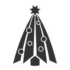 Christmas tree icon.  Silhouette of Xmas tree with Christmas elements. Christmas tree with cute balls. Modern design for card, poster, background. Flat symbol for New Year. Vector illustration