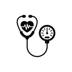 Medical stethoscope with heart symbol and blood pressure monitor icon