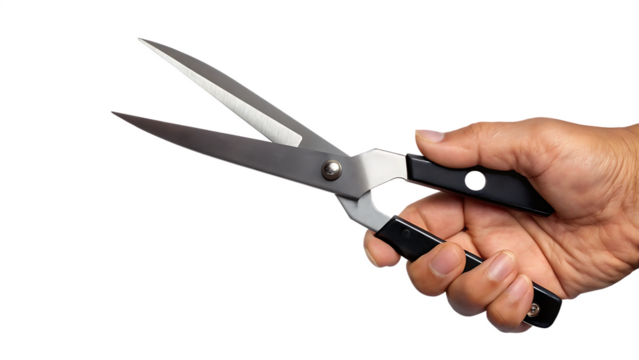 gesture series hand holding size scissors isolated on white background, png, ai generated