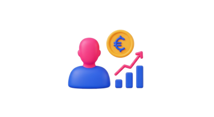 Isolated icon about financial advisor with growth, euro coin, pink human figure and bars