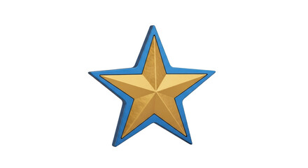 Isolated golden star emblem design with blue edges, shiny golden decorative reward symbol