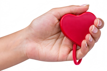 hand holding red heart for love wedding or valentine isolated on white background, png, ai generated