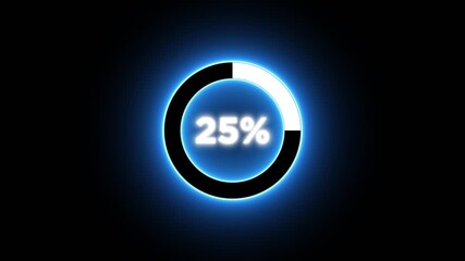 Numerical counting blue neon text from 0 to 25 percentage animation isolated on black background - Powered by Adobe