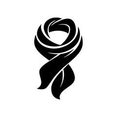 Minimalist black icon of a scarf wrapped in a loop, symbolizing fashion, warmth, and seasonal clothing accessories.
