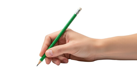 Isolated image of hand holding a pencil ready to write or draw something on paper