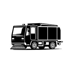 Modern street sweeper truck in profile, representing municipal cleaning, road maintenance, and city services.