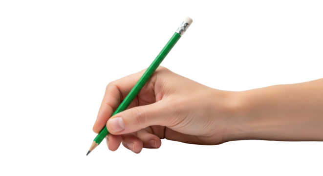 Isolated image of hand holding a pencil ready to write or draw something on paper
