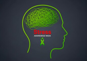 Illustration of a human head profile with tangled green lines representing stress