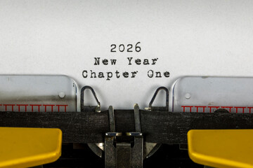Old typewriter with text 2026 New Year Chapter One	