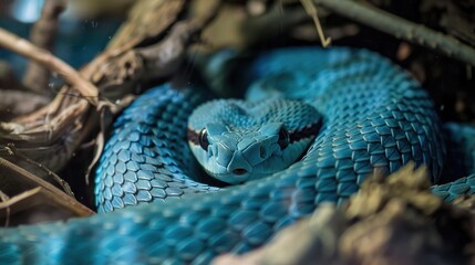 Fototapeta premium All You Need to Know About Blue Vipers – Habitat, Venom Potency, and Unique Blue Coloration for Reptile Enthusiasts