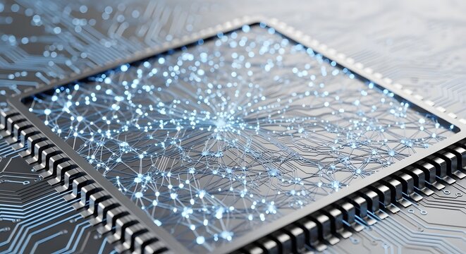 Abstract representation of a central processing unit's intricate network, symbolizing artificial intelligence and digital innovation