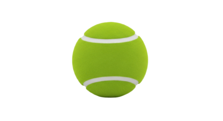 Isolated tennis ball, a yellow-green sphere with two white stripes encircling it perfectly centered