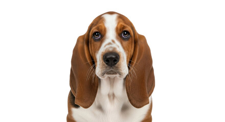 Isolated Portrait of a Basset Hound Puppy With Droopy Ears and Sweet Eyes Ready to be Adopted