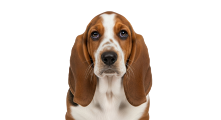 Isolated Portrait of a Basset Hound Puppy With Droopy Ears and Sweet Eyes Ready to be Adopted