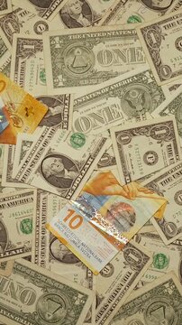 Swiss franc and US dollar banknotes falling as a symbol of wealth and a safe investment