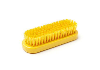 Bright yellow cleaning brush with dense bristles showcases its scrubbing power, perfect for home or professional use.