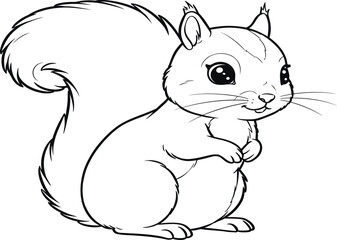 A cute squirrel with a fluffy tail in black and white.
