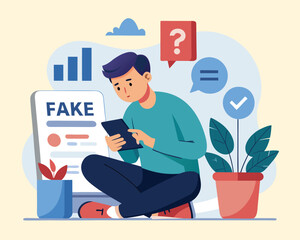 Adobe Illustrator Artwork of Simple Vector Illustration of Mobile Fake News Concept.