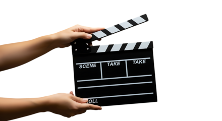Hands clapboard cinema production film slate action clapperboard movie scene set