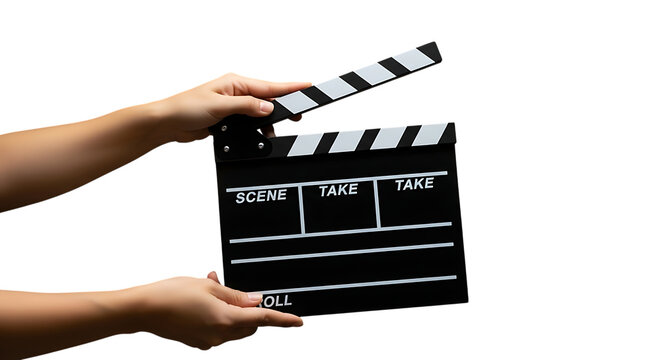 Hands clapboard cinema production film slate action clapperboard movie scene set