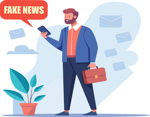 Adobe Illustrator Artwork of Simple Vector Illustration of Mobile Fake News Concept.