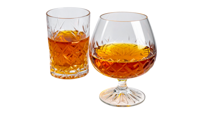 Two Ornate Crystal Brandy Snifter Variations isolated on transparent background 2