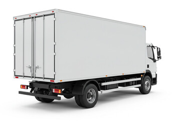 Modern white delivery truck ready for logistics and transportation needs, showcasing cargo space and professional design for commercial use