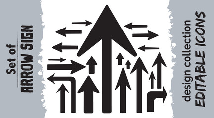 Collection of diverse black arrows showing direction and movement design elements