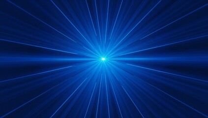 Fototapeta premium Dynamic bright blue laser light beams radiating from a central bright light source creating a futuristic abstract tunnel effect