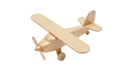 Isolated wooden airplane toy model, a nostalgic childhood game and decoration for kids room