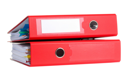 Two Red File Folder Variations with Colorful Documents isolated on transparent background