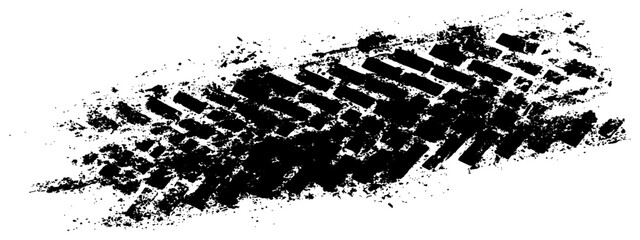 Vector black-and-white tire tracks and skid marks isolated white background. Tire trace track wheels texture and background, Auto tire tread grunge, Car wheel tyre tread track black tyre print, 