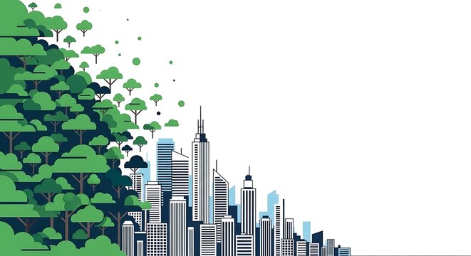 Urban Encroachment Concept &ndash; City Expanding Over Nature Vector