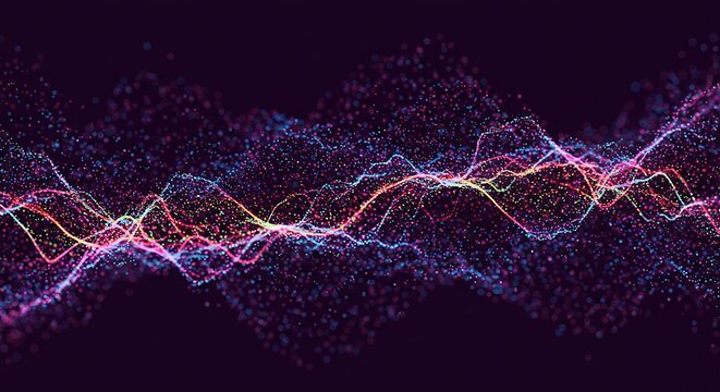 Abstract colorful digital waveform design on dark background - Powered by Adobe
