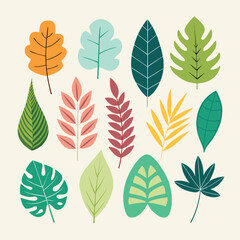 Fototapeta premium Collection of colorful flat leaves