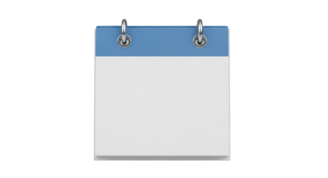 Isolated blank calendar page, tear-off design, with ring binder, for appointment reminders