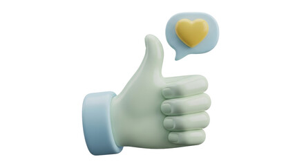 Isolated hand with thumb up and heart like message box, approval and love concept