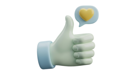 Isolated hand with thumb up and heart like message box, approval and love concept
