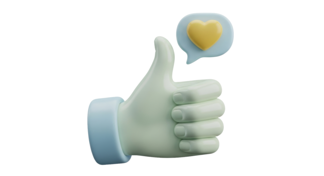 Isolated hand with thumb up and heart like message box, approval and love concept