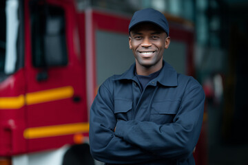 Smiling Firefighter in Service Uniform