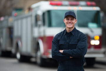 Portrait of Firefighter in Uniform Smiling