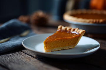 Close-Up of Homemade Pumpkin Pie Slice