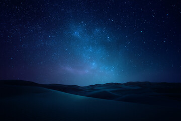 Desert Under Star-Filled Night Sky