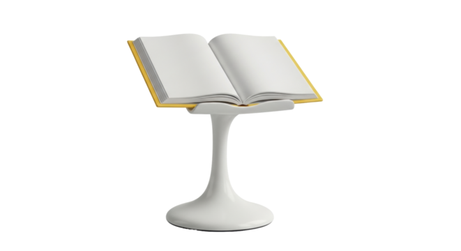 Isolated open book on a stand, showing its blank pages, ready for creative work usage