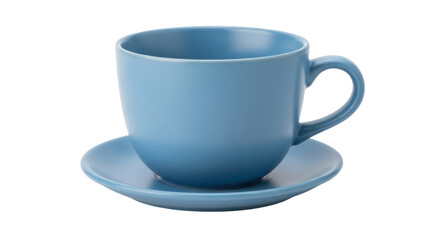 Isolated blue ceramic teacup and saucer ready to be filled with hot beverage, coffee or tea