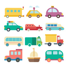 Collection of colorful flat design vehicles