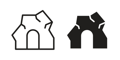 cave icons in line stroke outline art and clip art