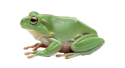 Isolated Green Tree Frog Looking Left, an Australian native amphibian species popular as a pet